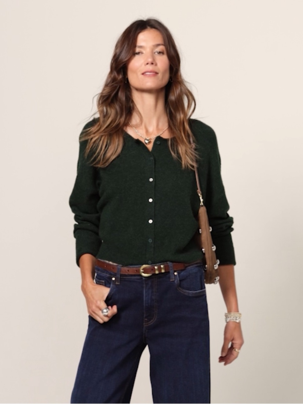 Evereve Jessie Button-Front Cardigan in Evergreen - Picture 2 of 5